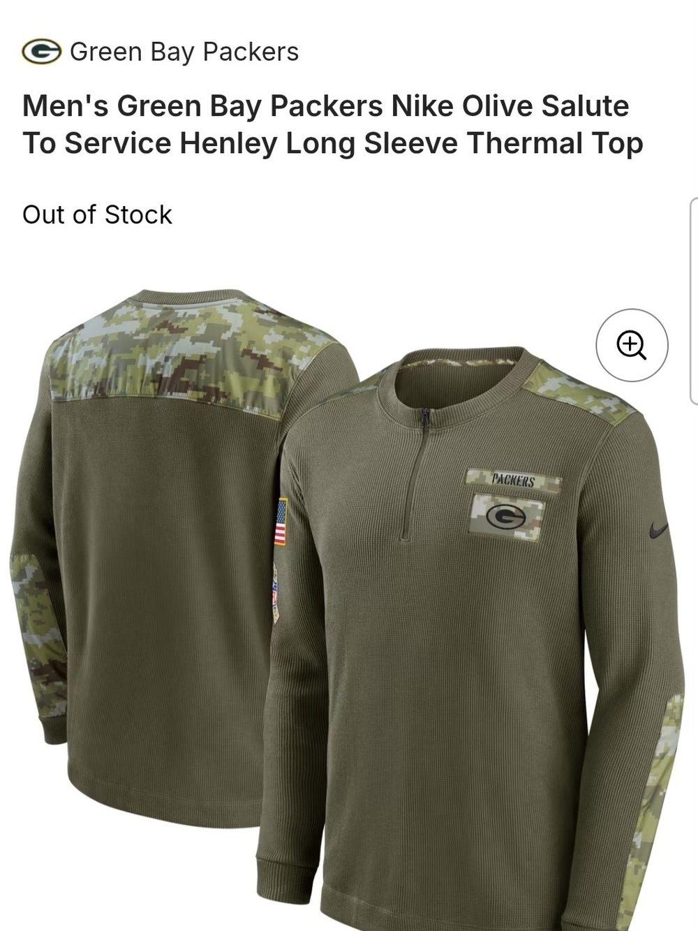 Nike Green Bay Packers Long Sleeve Thermal With Camo Accents